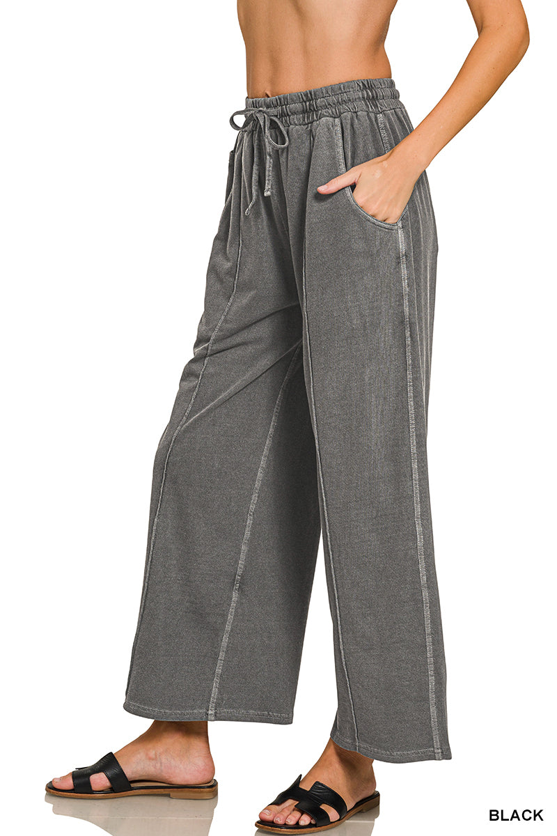 Terry Pin-tuck Wide Leg Pants