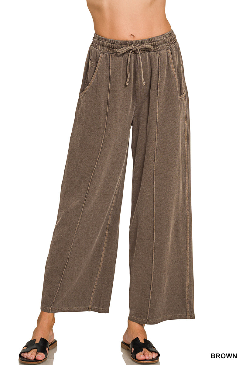 Terry Pin-tuck Wide Leg Pants