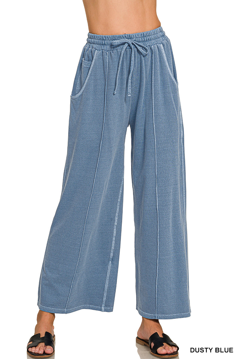 Terry Pin-tuck Wide Leg Pants