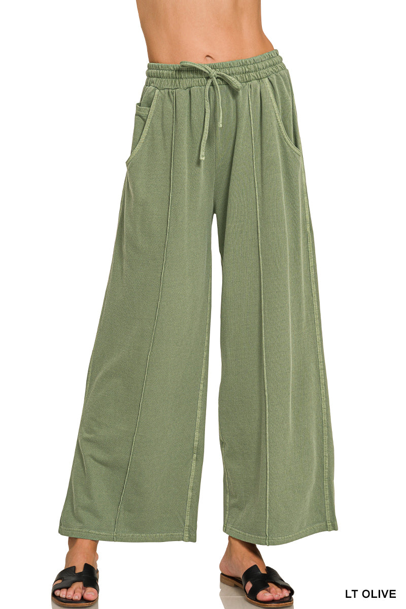 Terry Pin-tuck Wide Leg Pants