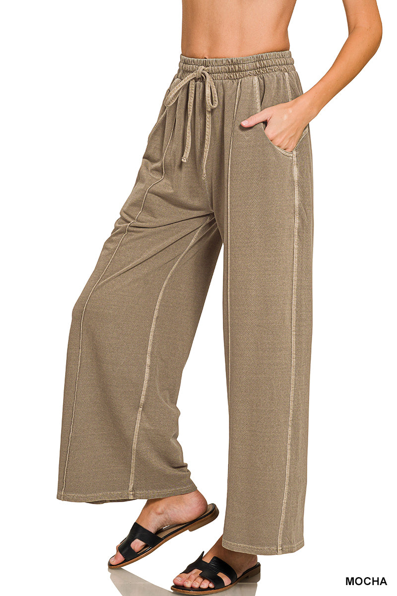 Terry Pin-tuck Wide Leg Pants