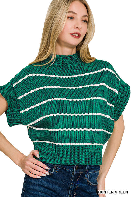 Striped Crop Mock Neck Sweater