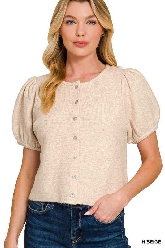 Knit Puff Sleeve Cardigan