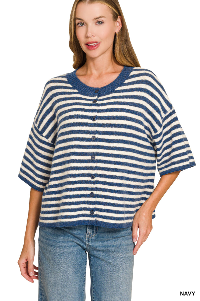 Striped Wool Blend Cardigan