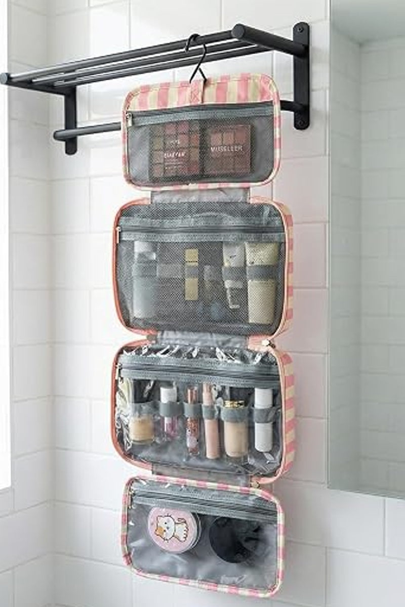 Striped Foldable Hanging Toiletry Bag
