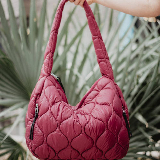 Maroon Wave Oversized Quilted Bag