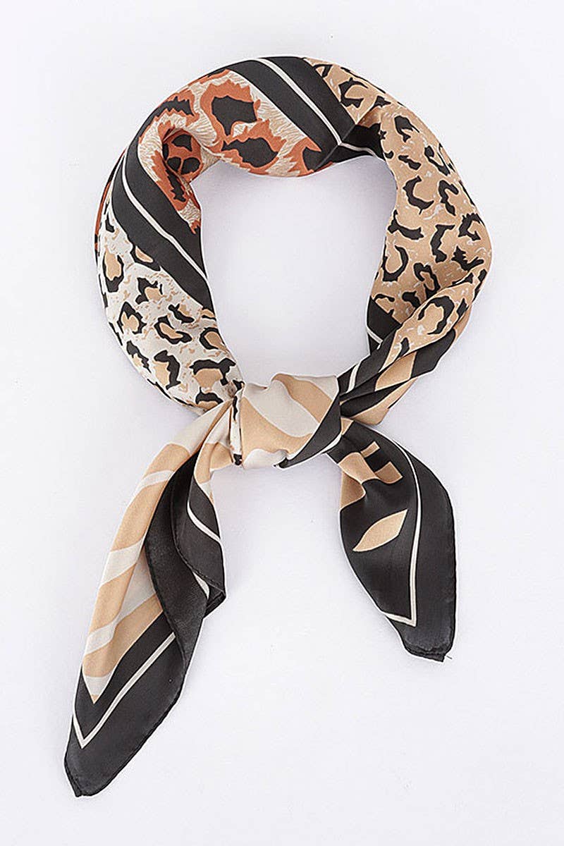 Mixed Animal Print Patchwork Silky Square Scarf