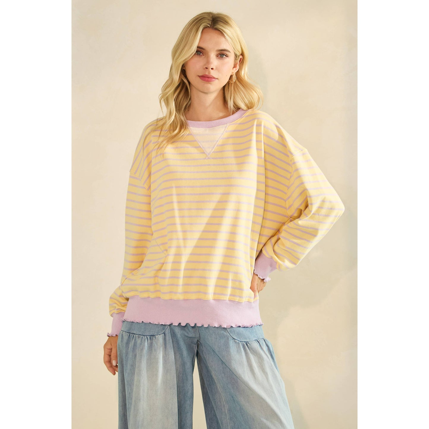 Striped Knit Long Sleeve Top