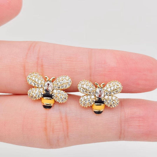 Bees Stud Earrings Inlaid with Cubic Zirconia