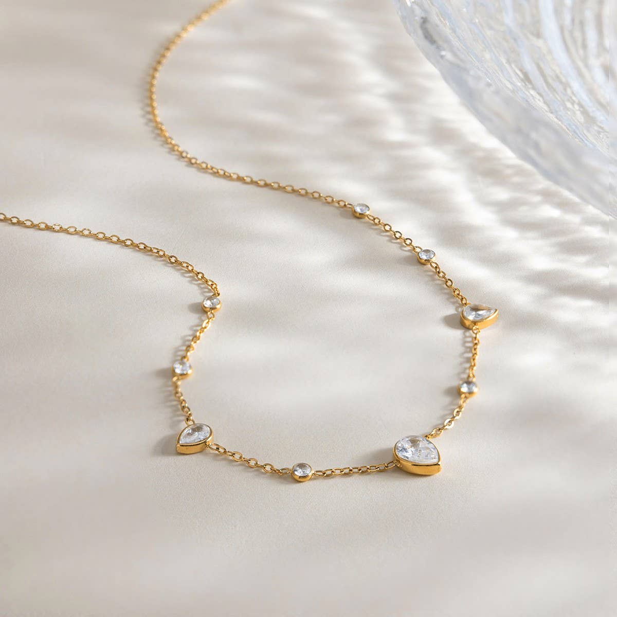Waterproof Pear Crystal Necklace