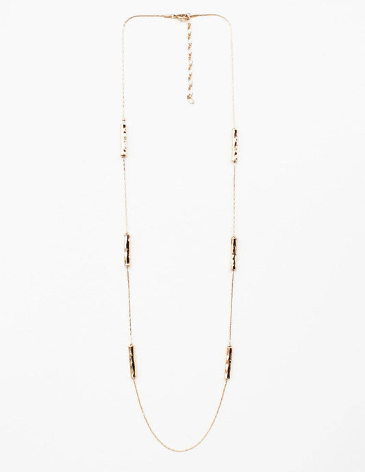 Gold Hammered Bar and Chain 32" Necklace