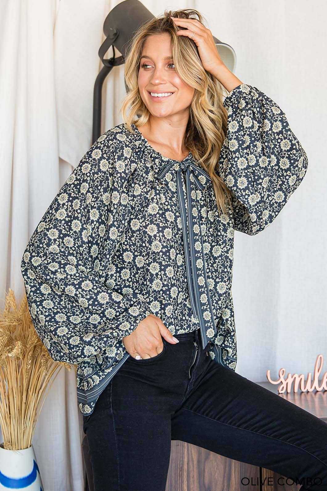 Renea Olive Long Sleeve Top