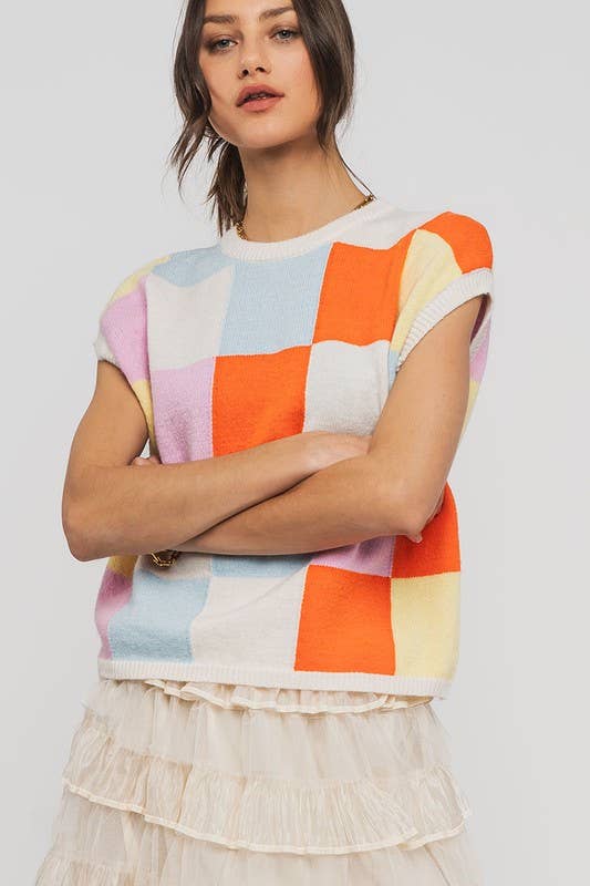 Checkered Knit Sweater Vest