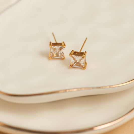 Waterproof Earrings 6mm Square Cubic Zirconia Stud Narelle