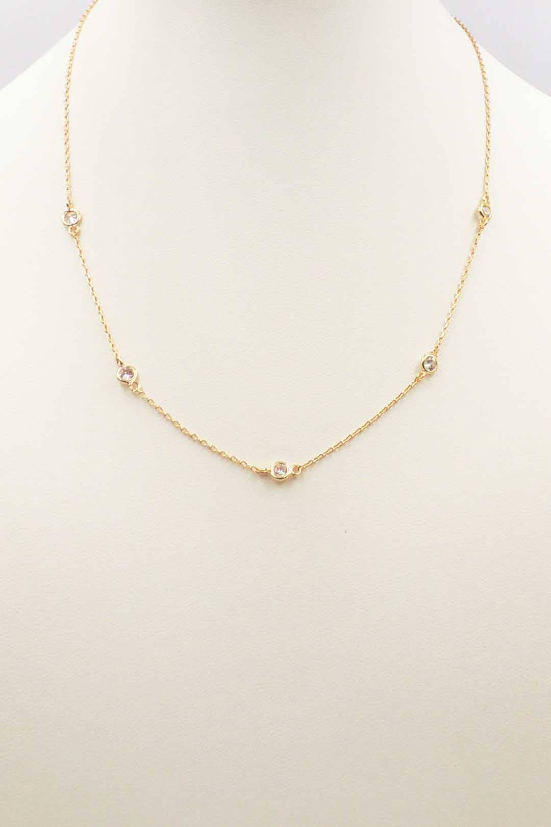 Gold Chain with Small Glass Crystal Stones 16"-18" Necklace