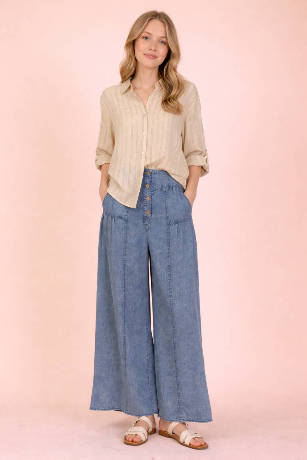 Mineral Washed Chambray Wide Pants