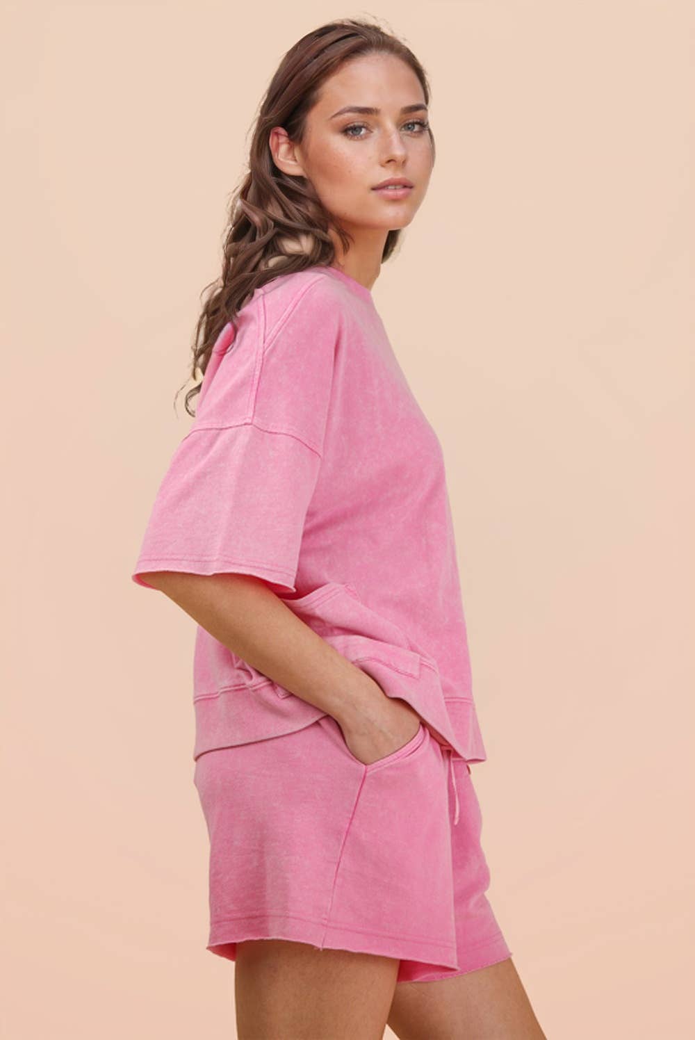 Mineral Washed Knit Casual Top & Shorts