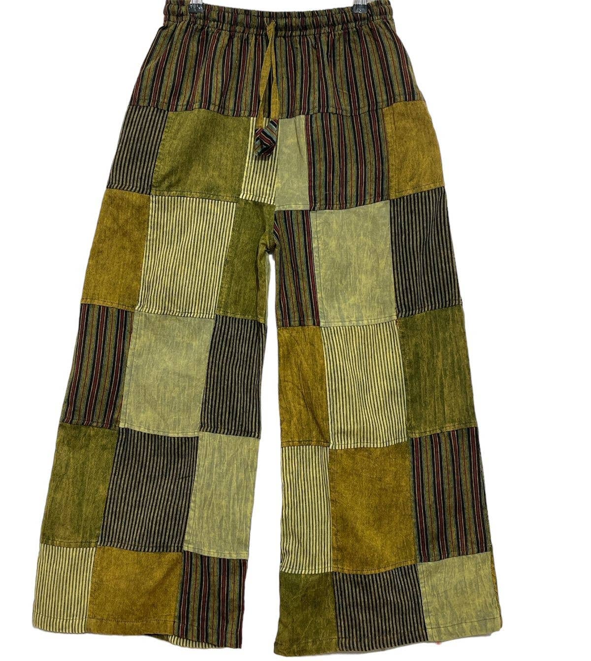 Olive Check Patchwork Pants