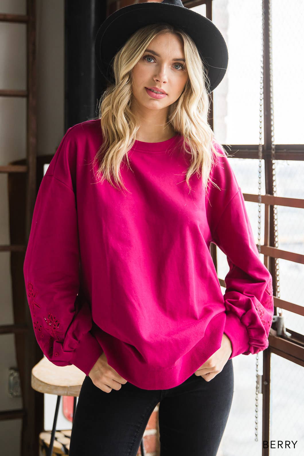 Embroidery Sleeve Pullover Top