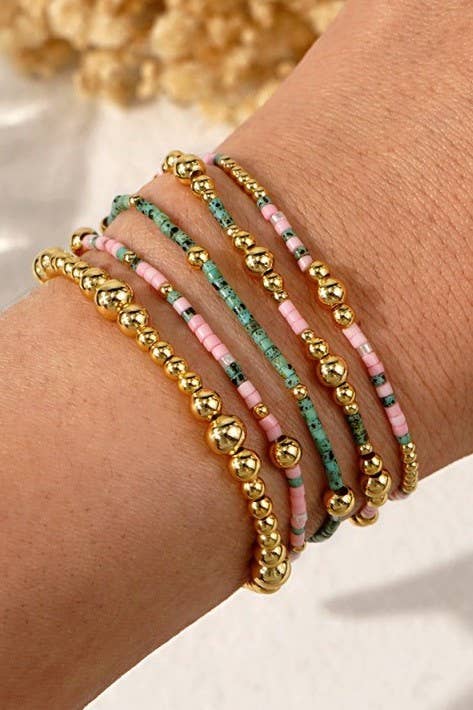 Pink & Green Beaded Bracelet Set