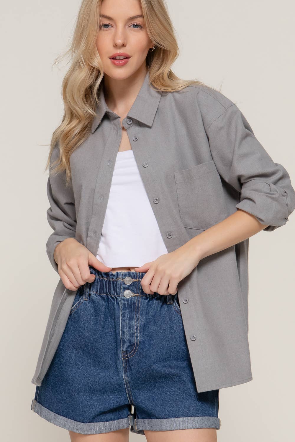 Relaxed Cotton Button Up Shirt