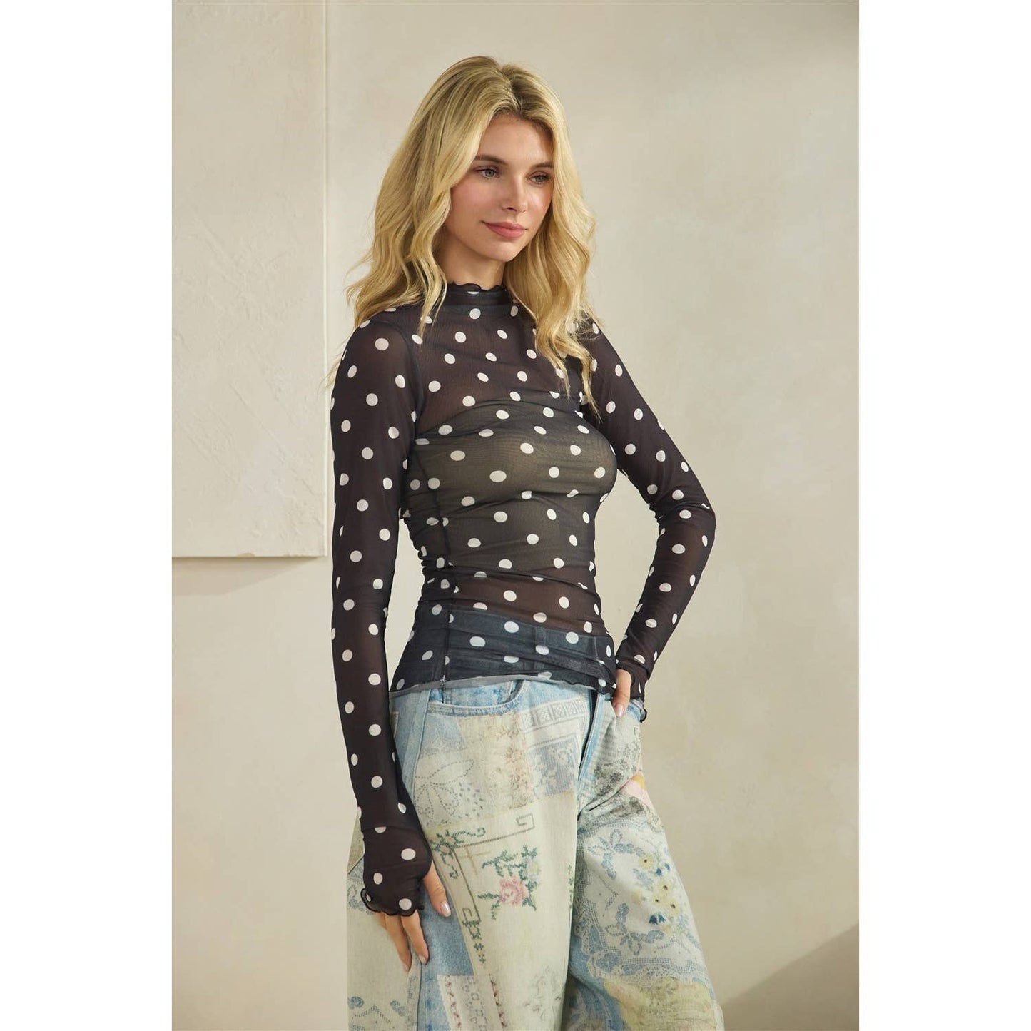 Lace Long Sleeve See Through Top