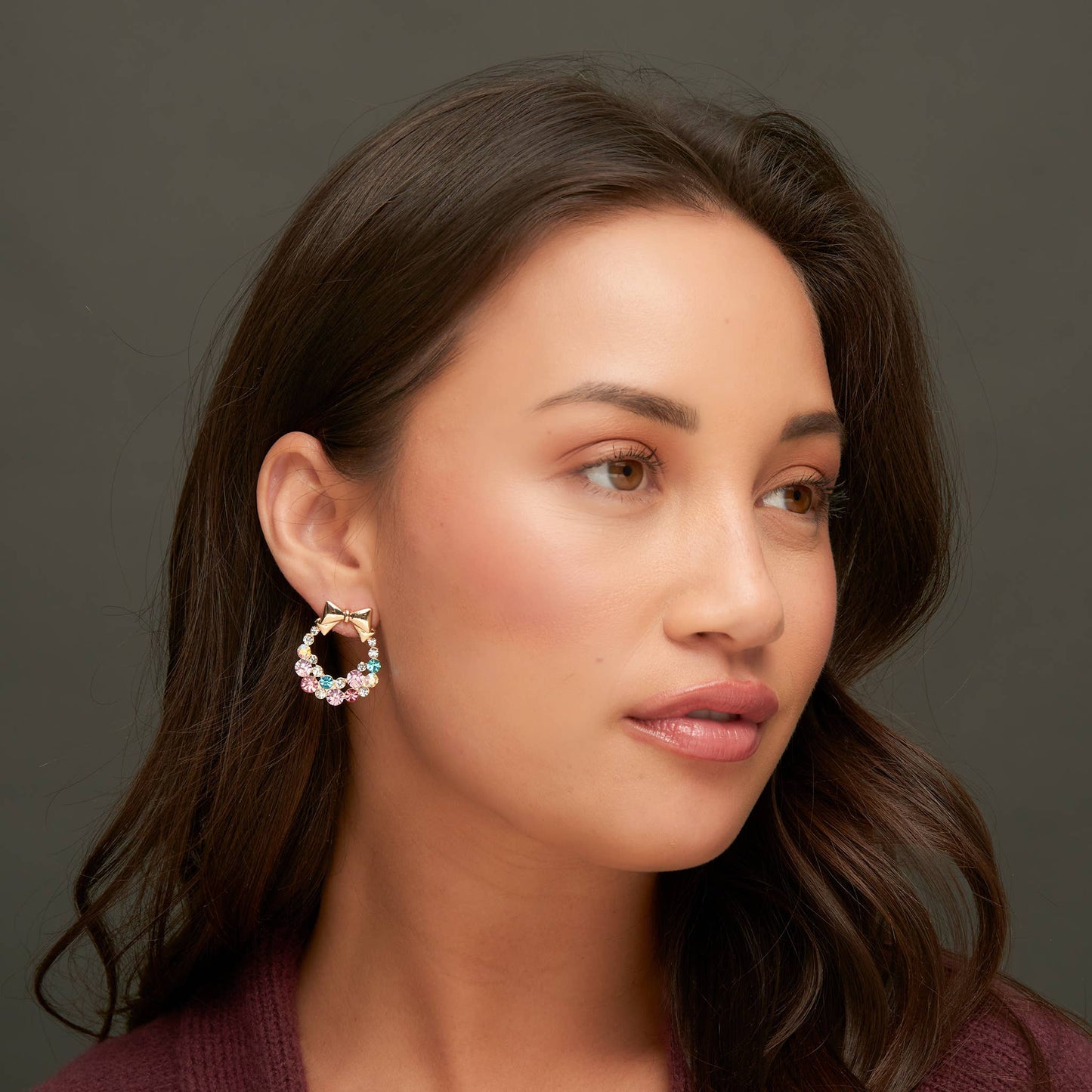 Holiday Pastel Christmas Wreath Drop Earrings