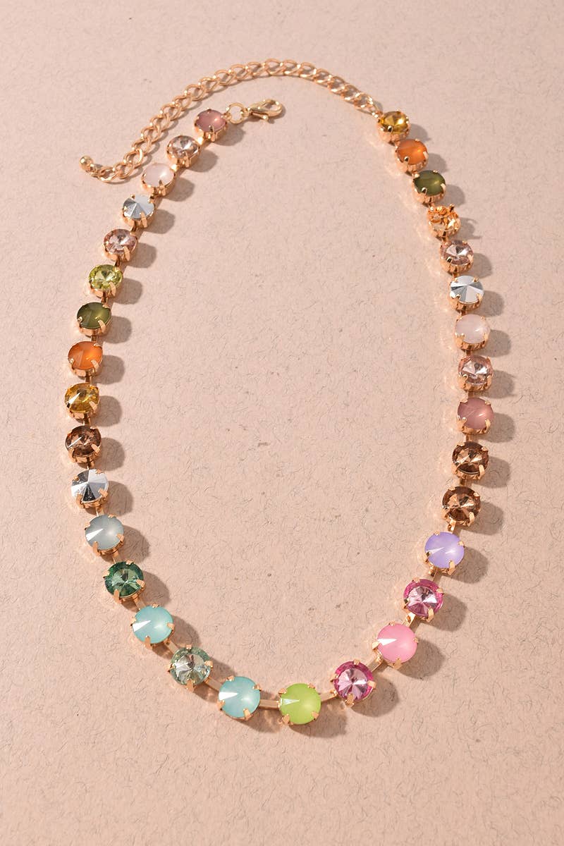 Pastel Multi Color Crystal Tennis Necklace