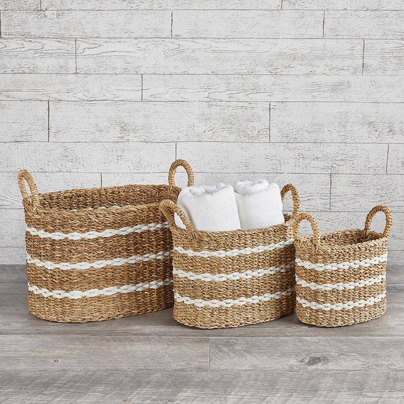 Oval Basket With White Stripes