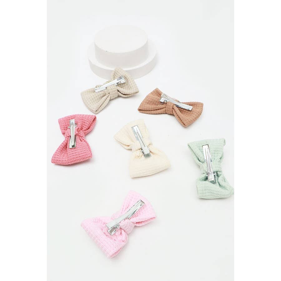 Girls Waffle Texture Bow Clips