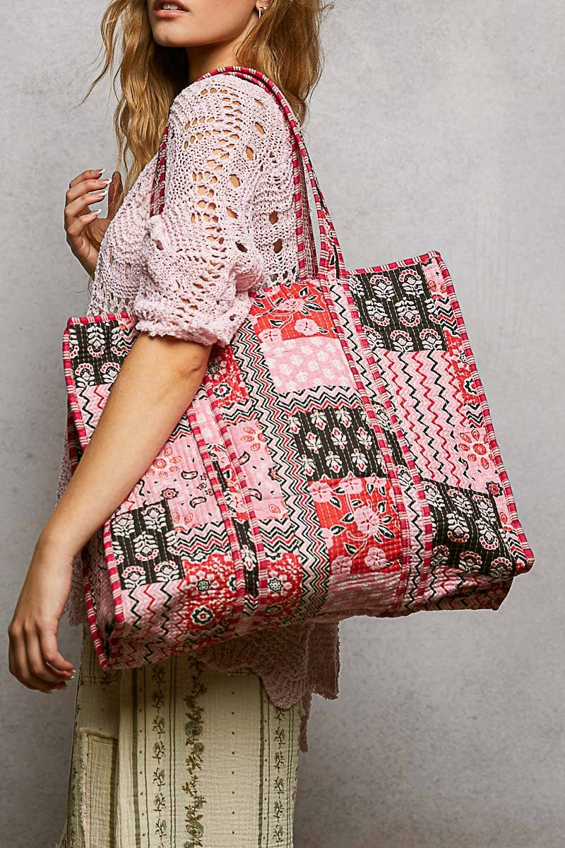 Quilted Woven Bohemian Tote Bag