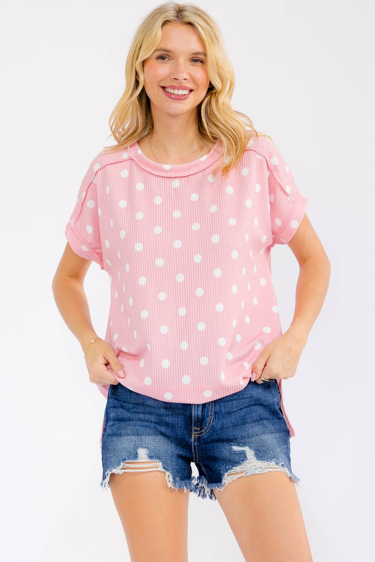 Polka Dot Ribbed Top