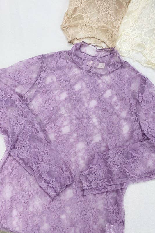 Floral Lace Long Sleeve Mesh Top