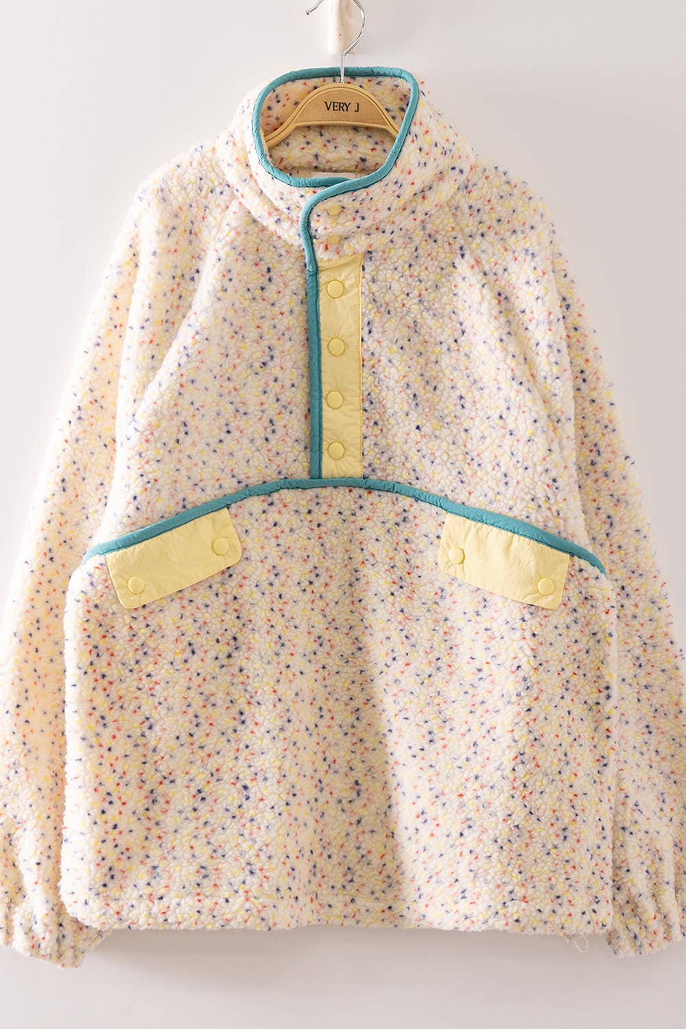 Contrast Trim Fleece Anorak Pullover