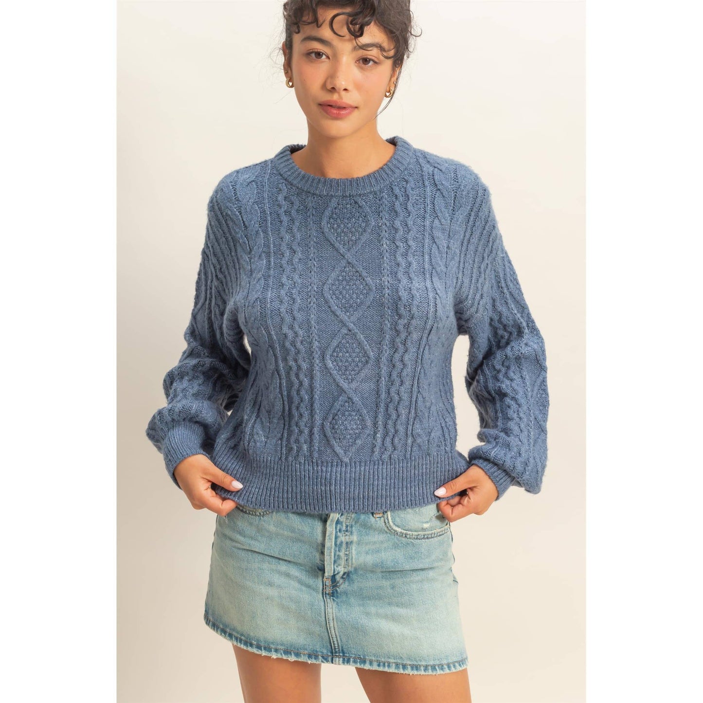 Cable Knit Balloon Sleeve Sweater