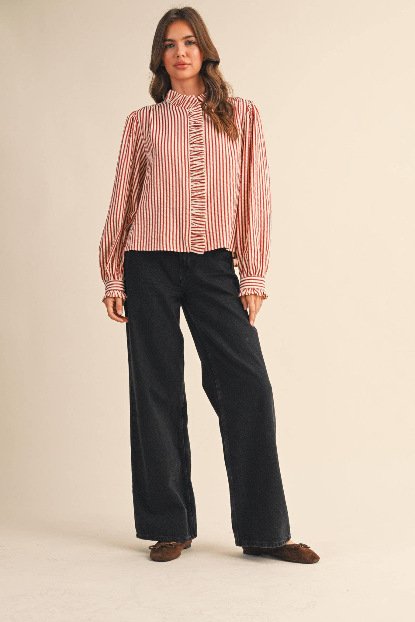 Ruffle Striped Long Sleeve Top