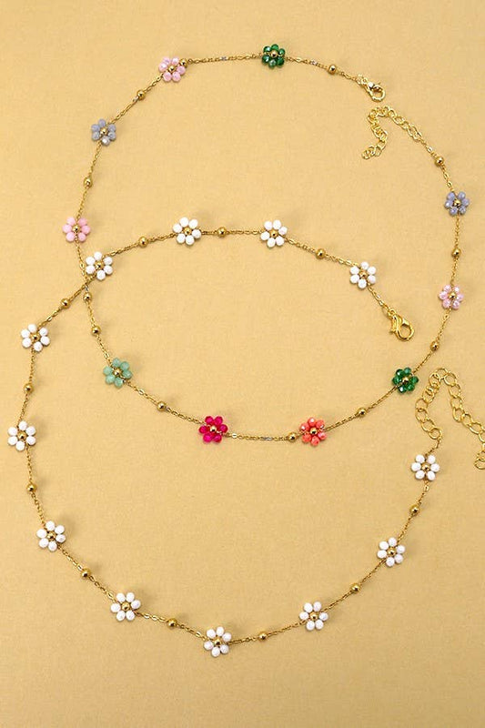 Floral Beaded Charm Necklace