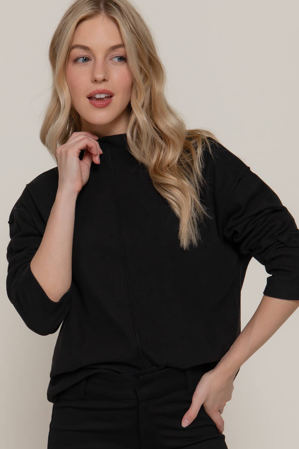 Long Sleeve Overlocked Seams Brushed Rib Top