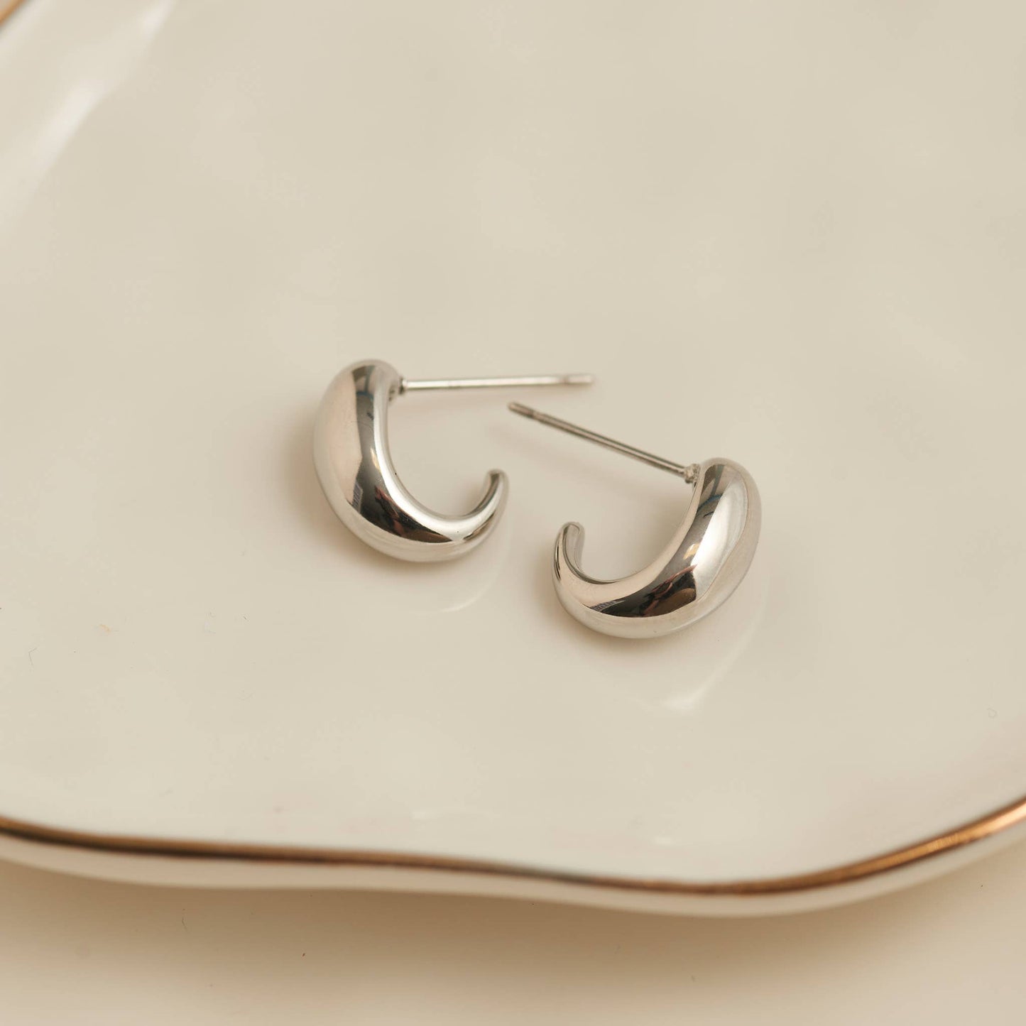 Waterproof Earrings Half Loop Hoop in Gold & Stainless Steel