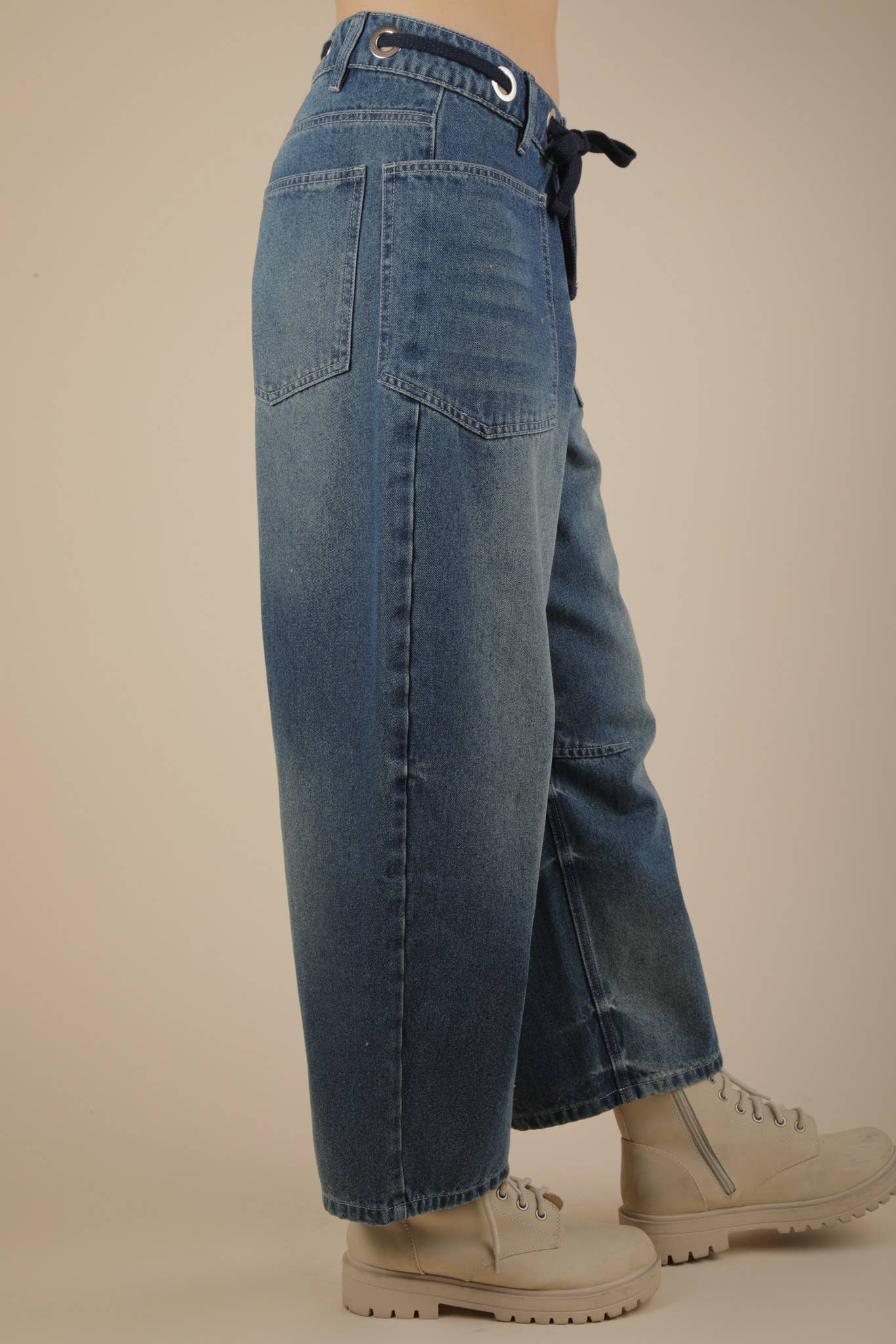 Washed Denim Barrel Pants