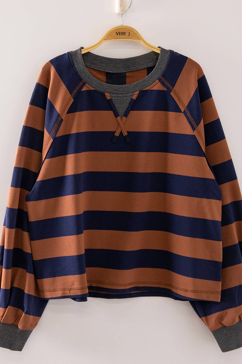 Striped Detail Cropped Long Sleeve Top