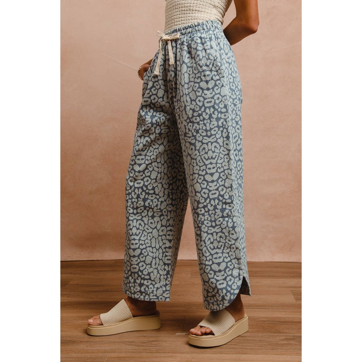 Washed Leopard Drawstring Pants