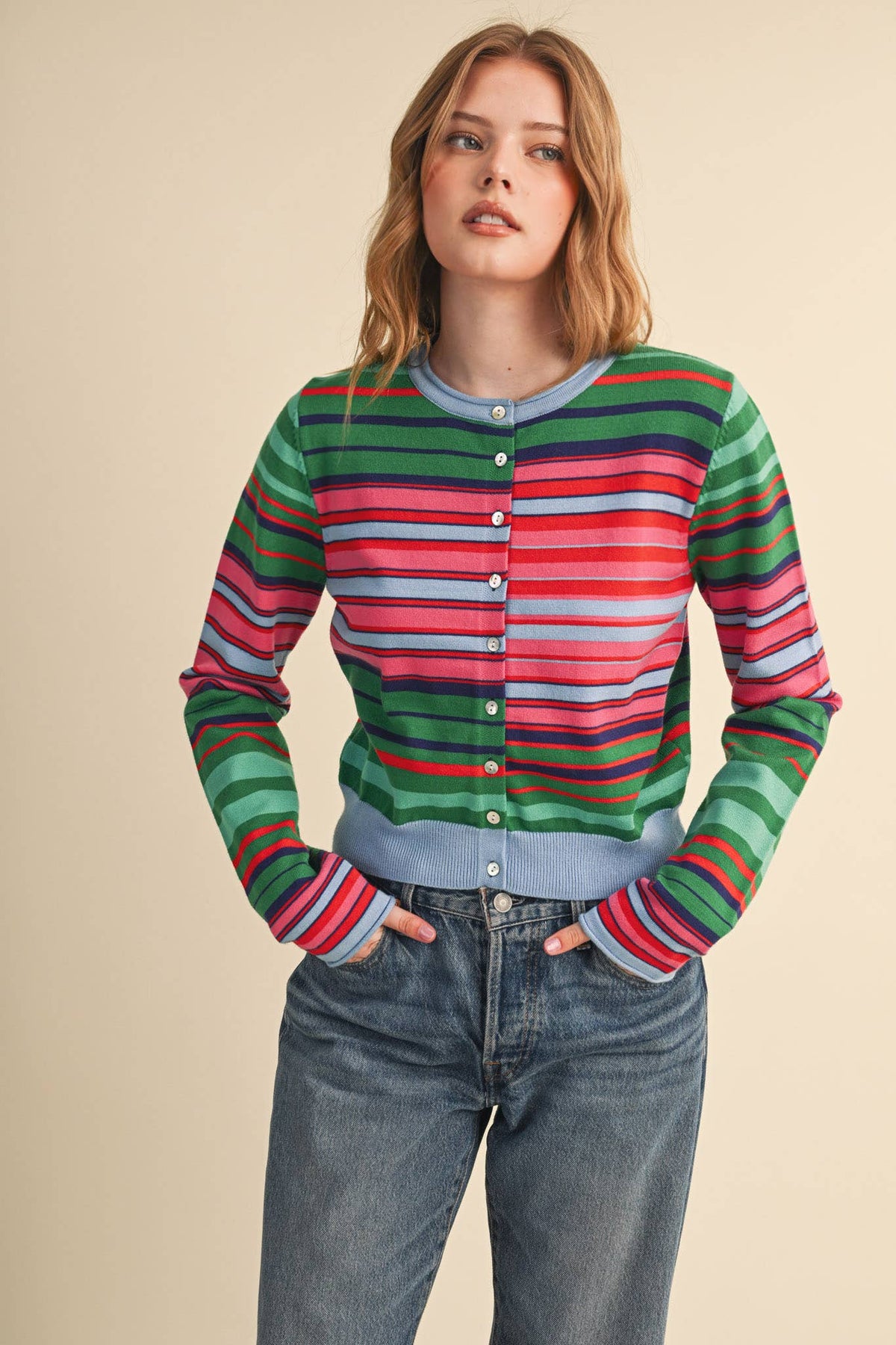 Multi Color Striped Sweater Cardigan