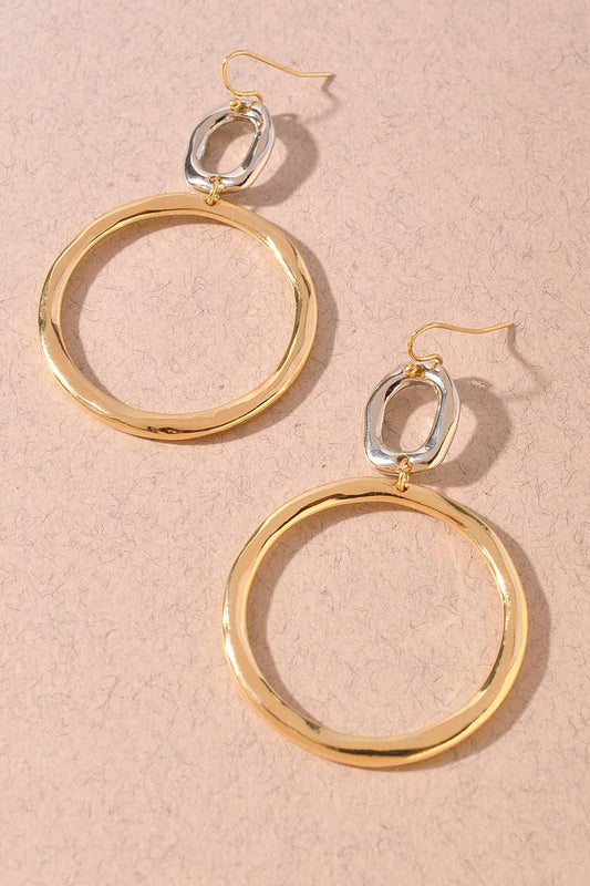 Two-Tone Organic Hoop Drop Earrings
