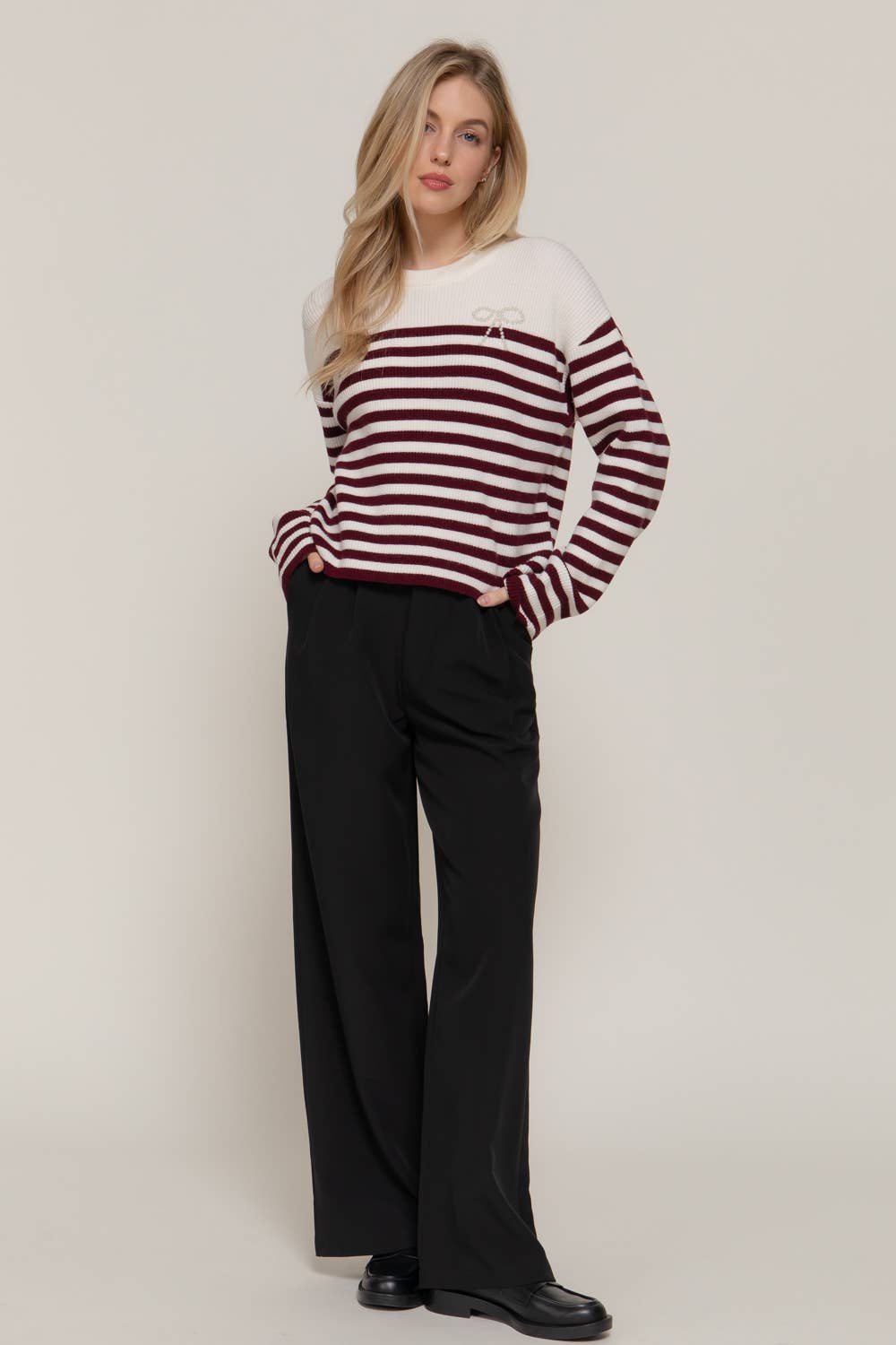 Pearl Bow Striped Sweater