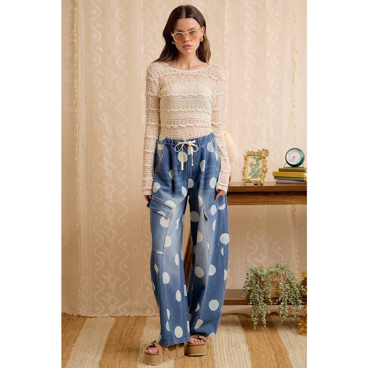 Polka Dot Cargo Barrel Jeans