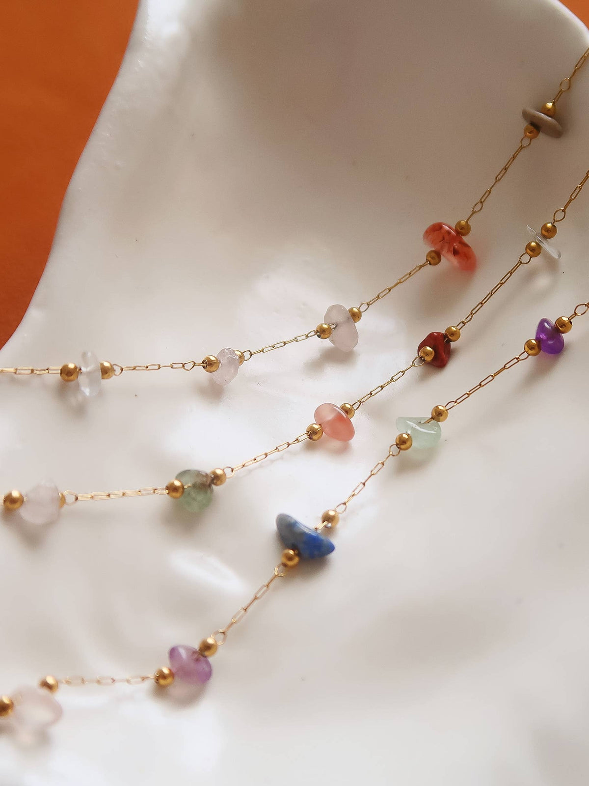 Besse 18K Gold Non-Tarnish Multi Gemstone Necklace, Bracelet