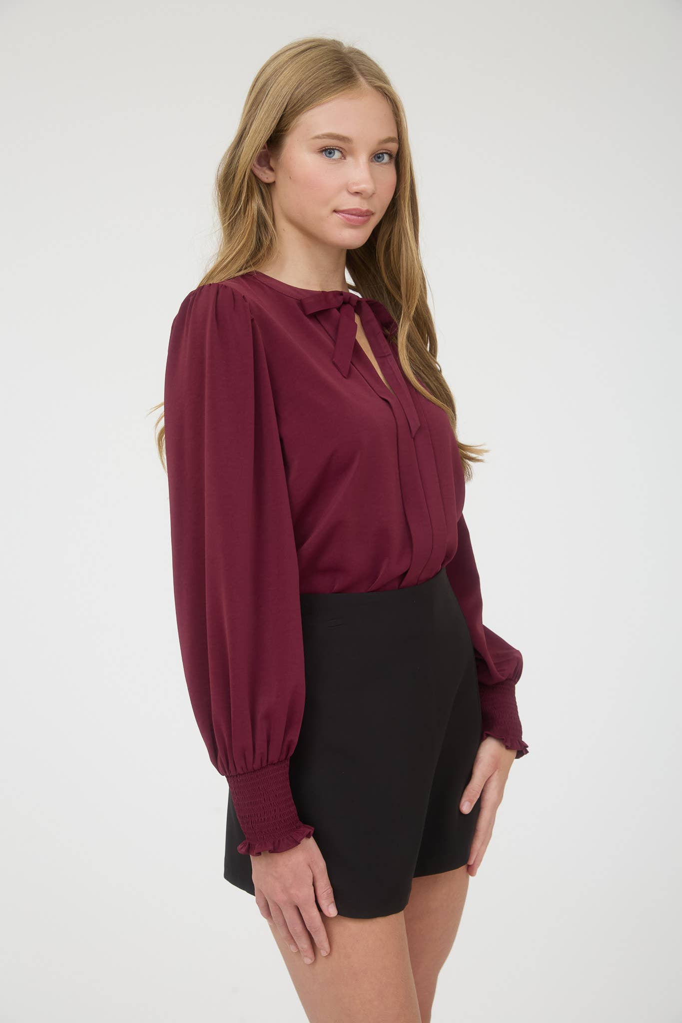 Long Sleeve Neck Tie Top