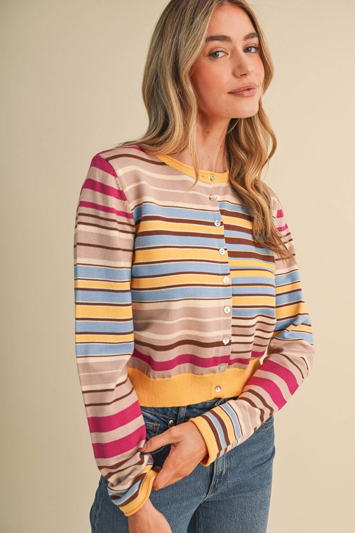 Multi Color Striped Sweater Cardigan