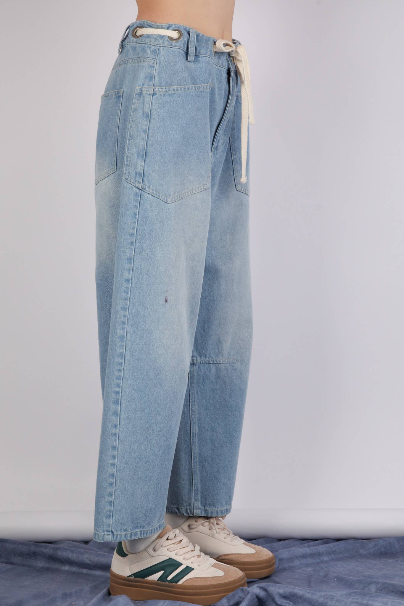 Washed Denim Barrel Pants